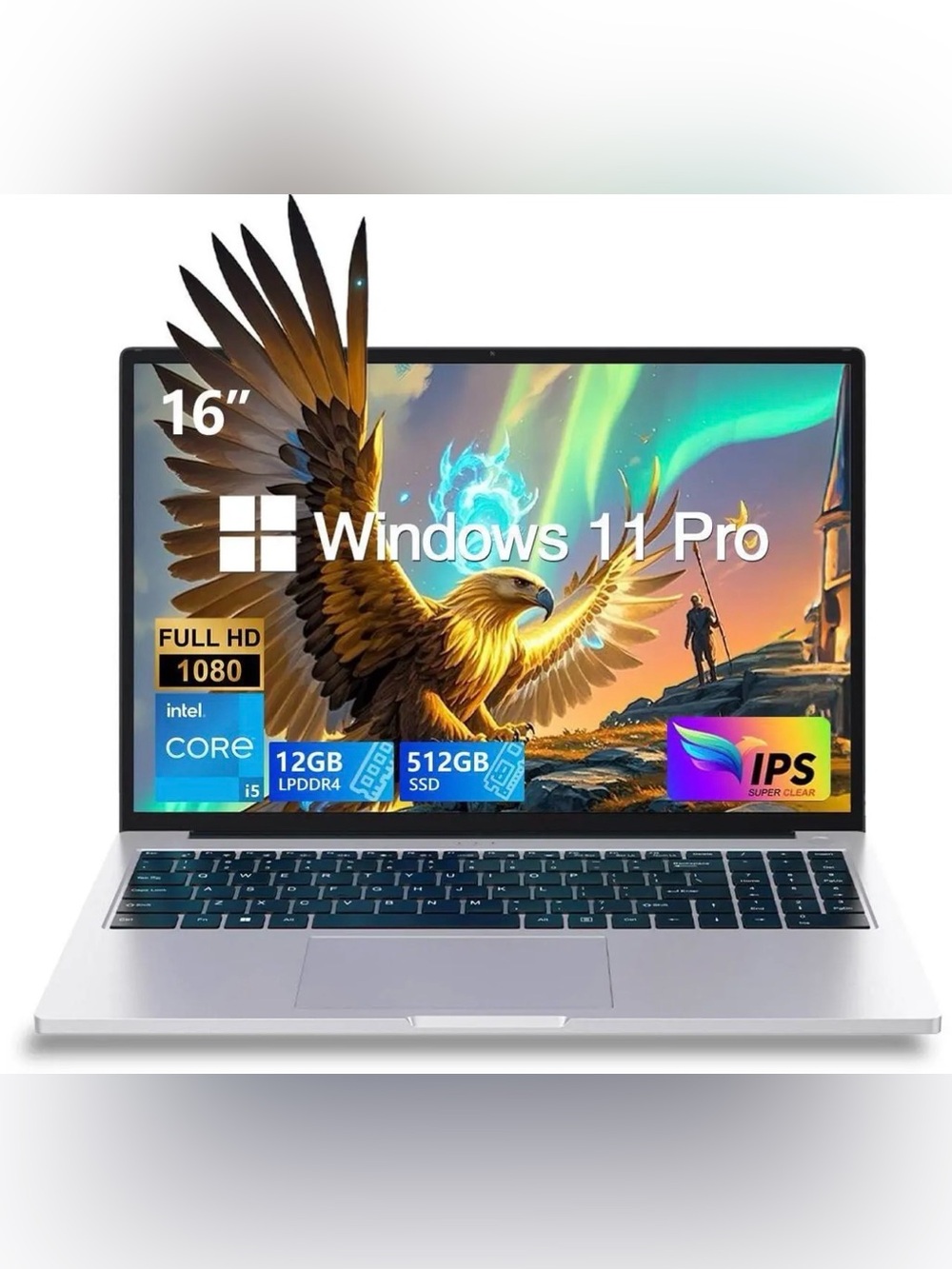 Windows 11 Pro 16" Silver Laptop with Intel Core i5, 12GB RAM, 512GB SSD